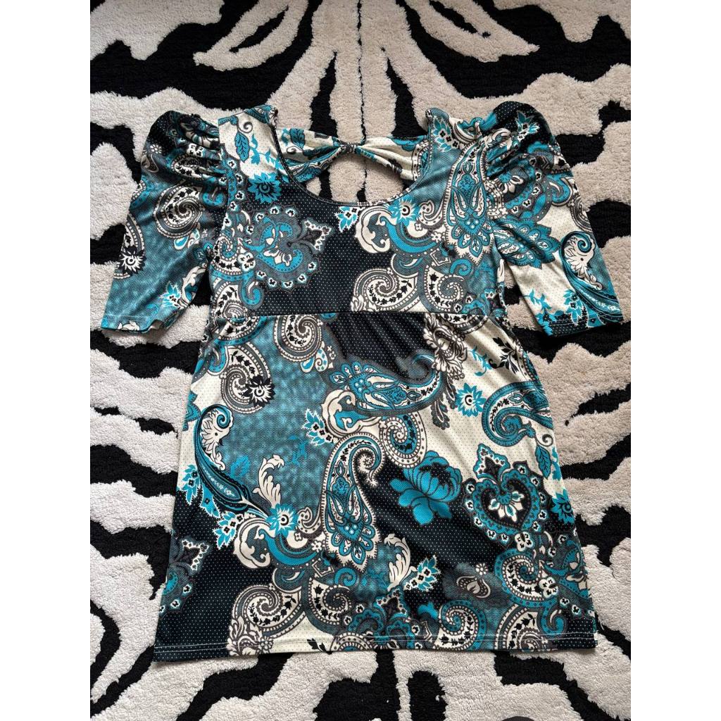 Baju Wanita Blouse Biru Putih Hitam - Second Preloved Vintage