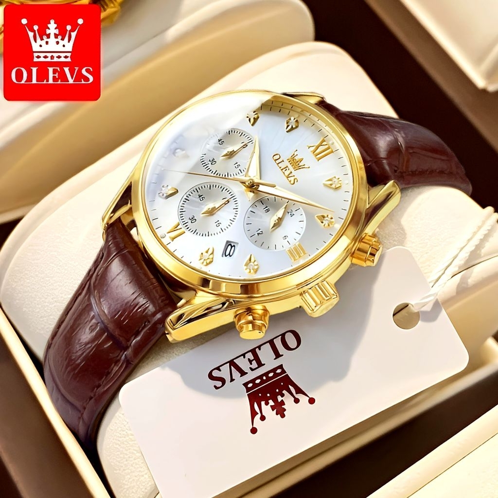 OLEVS Jam Tangan Wanita Anti Air Original Kulit Chrono Aktif Mewah Fashion Elegan Women Watch 5523