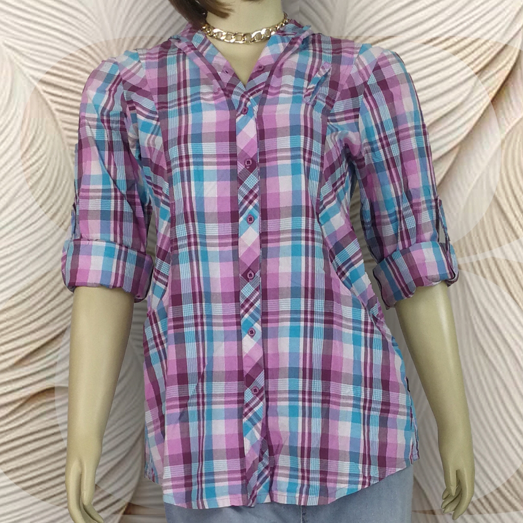 Cardinal Kemeja Hoddie Kotak Lengan Panjang Kancing Depan KMJ08 (tanpa celana) Atasan Baju Casual Re