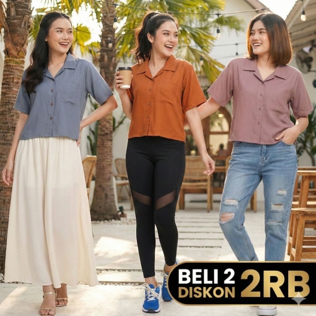 KEMEJA WANITA CROP POLOS