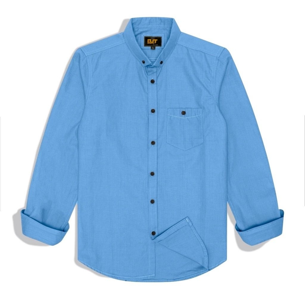 Kemeja Biru Pria Lengan Panjang Polos Slim Fit Premium Baju Kerja Kantor Cowok Casual Formal Basic L