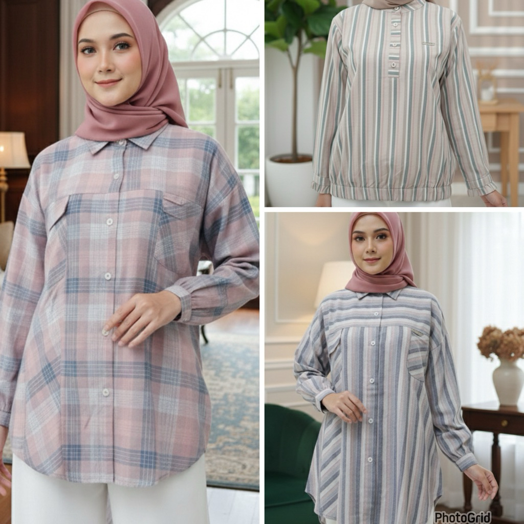 Kemeja Dewasa wanita katun Triset ori / blouse katun triset