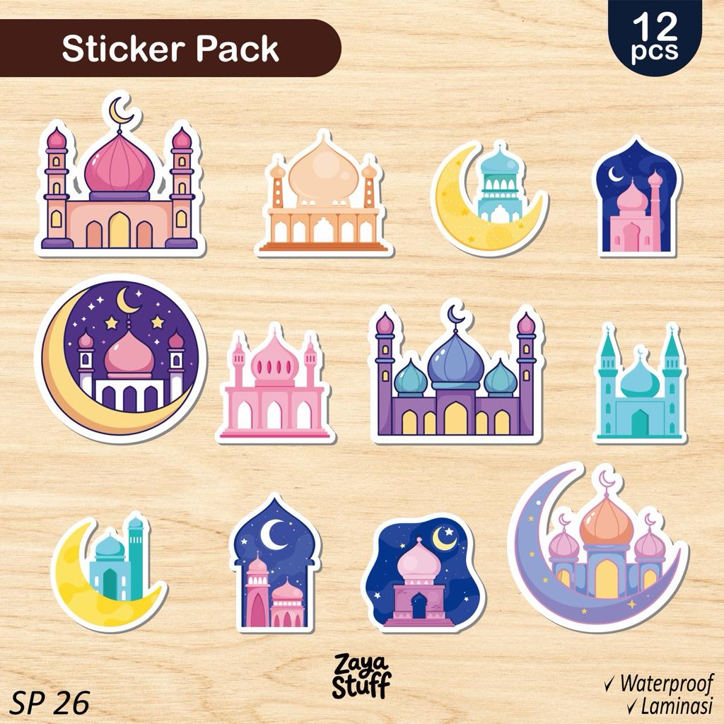 Sticker Pack SP26 Ramadhan Muslim Islami Masjid | Vynil Waterproof Doff Glitter | Zaya Stuff