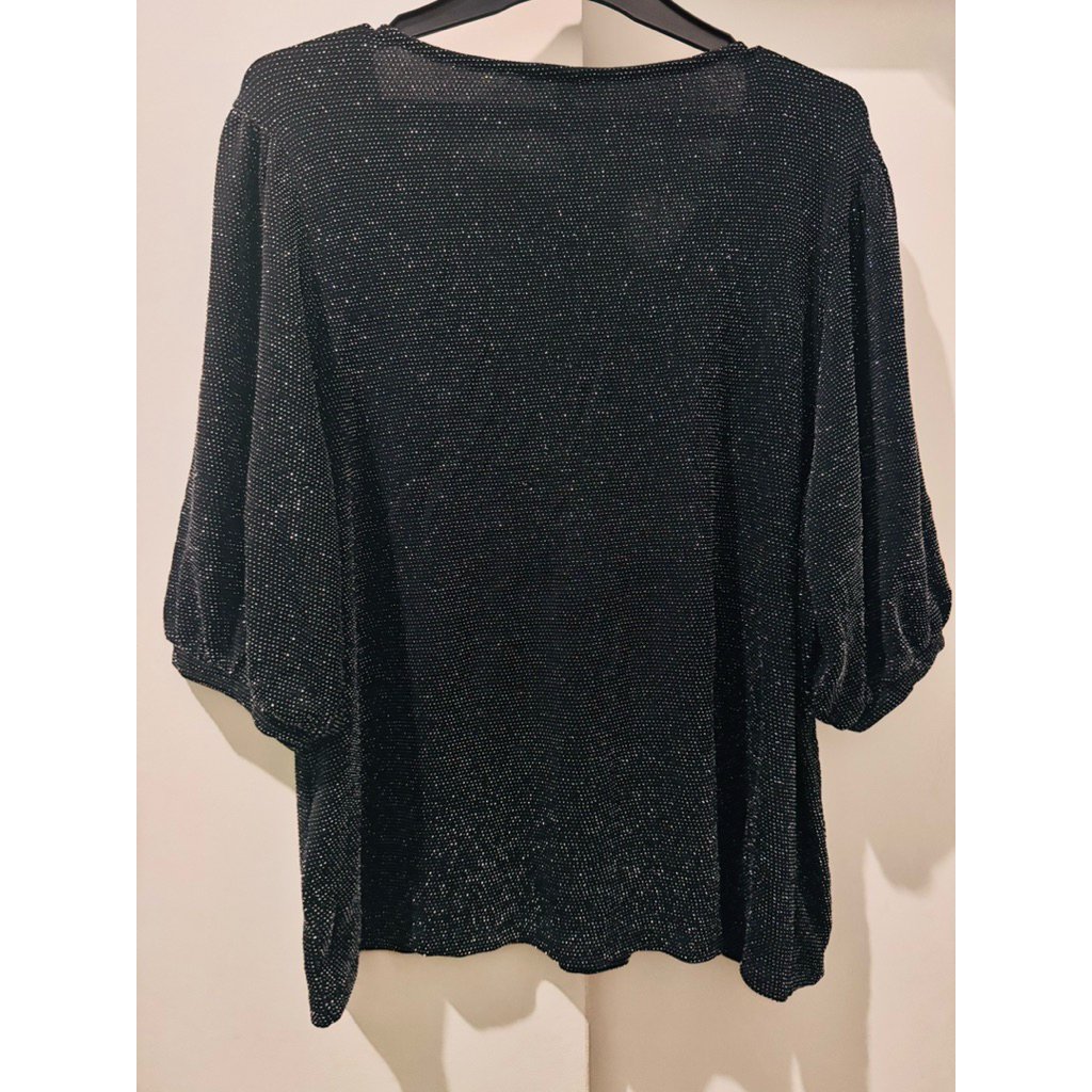 Atasan Hitam Glitter Wanita Lengan Pendek LD 116 Blus Pesta Casual Elegan Big Size
