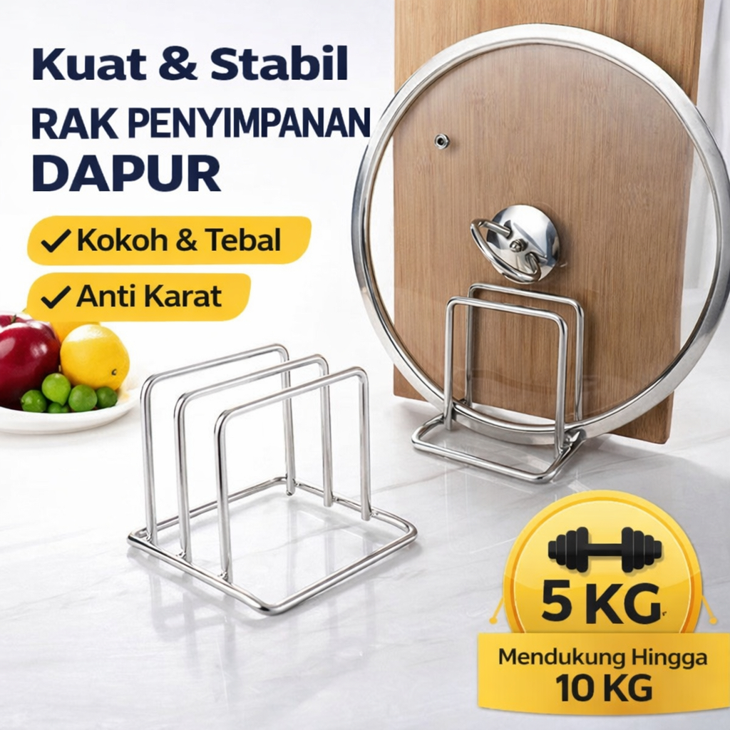 Rak Dapur Multifungsi Rak Talenan Tempat Talenan Rak Tutup Panci Tatakan Potong Sayur Stainless Stee