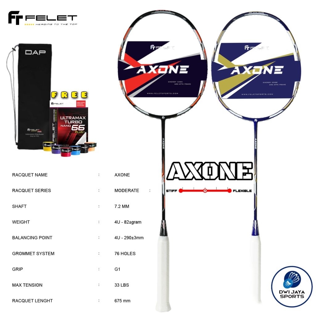 New Raket Badminton Felet AXONE Original | Raket Felet AXONE 4U | Felet AXONE