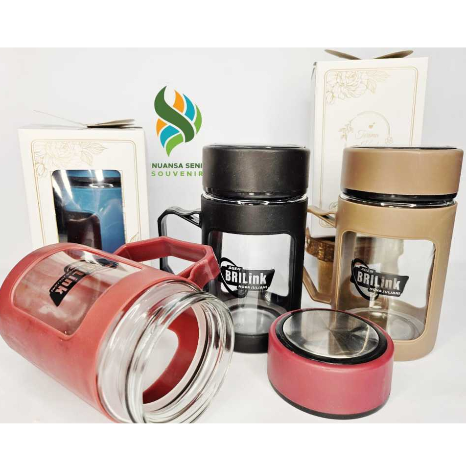 Souvenir Gelas Ganteng Cangkir Gagang Kaca Shell Plastik Warna Mug Jar Tutup Custom Sablon