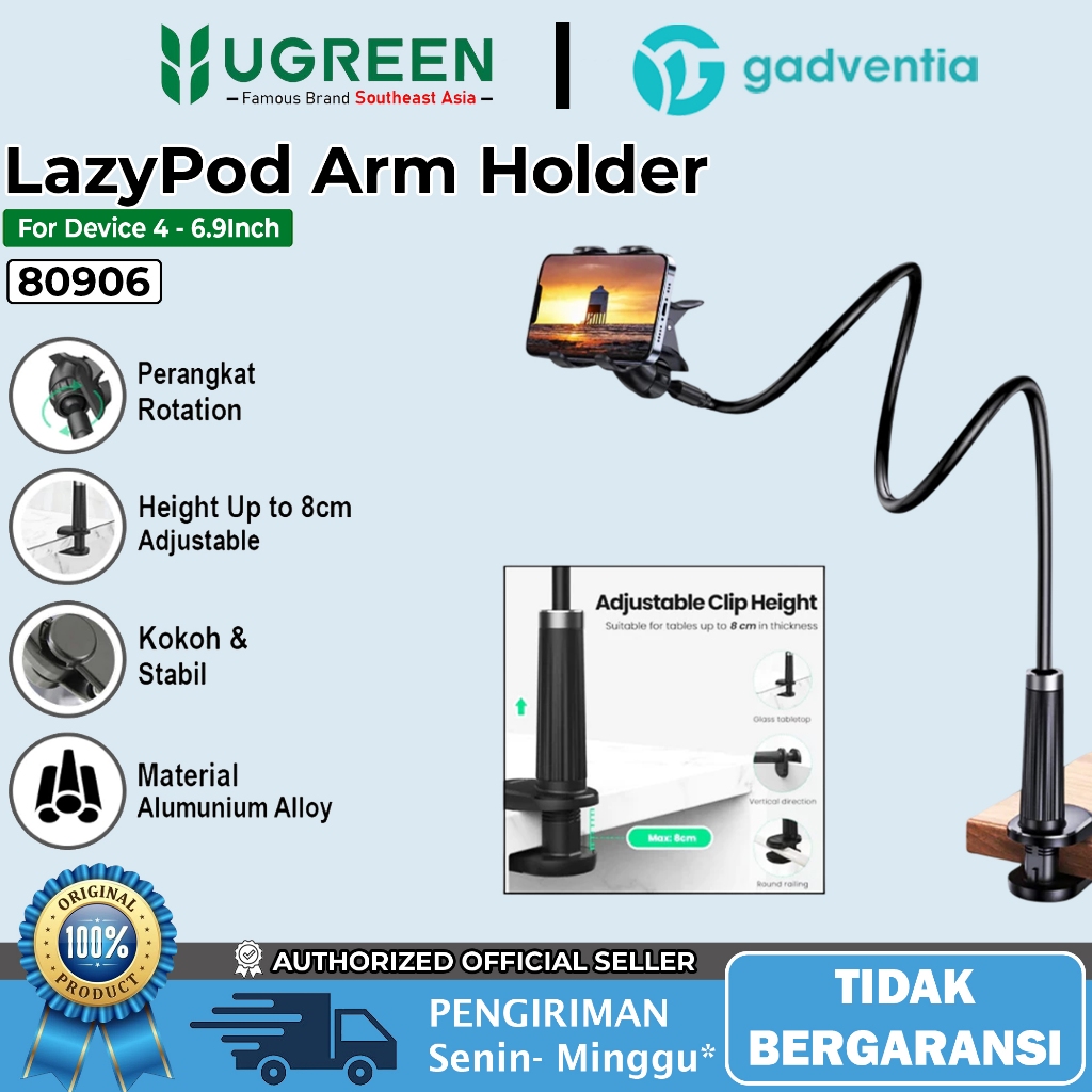 Ugreen Holder Tripod Desk Phone Holder 360° Lazypod Video Vlog Stand Hp Panjang Jepit Meja 80906