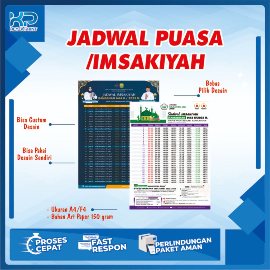 Cetak Jadwal Imsakiyah Ramadhan Ukuran A5/A4/A3+ Seluruh Wilayah / Cetak Jadwal Imsakiyah