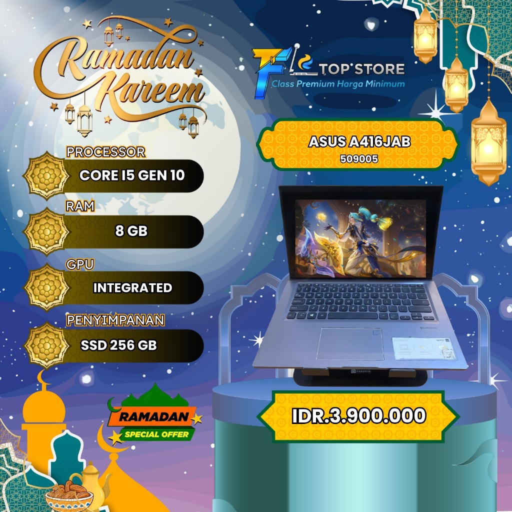 LAPTOP ASUS VIVOBOOK A416J 14INC FHD CORE I5 GEN 10 SSD 256/8GB