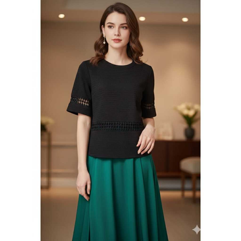 Blouse/Baju Atasan Wanita Lengan Pendek warna Hitam L Preloved 25