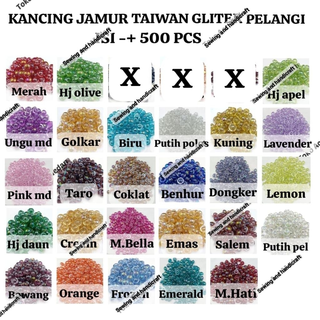 Kancing Hias/Kancing Kebaya/Kancing Jamur Gliter Taiwan pelangi / kancing wanita / kancing baju / Ka