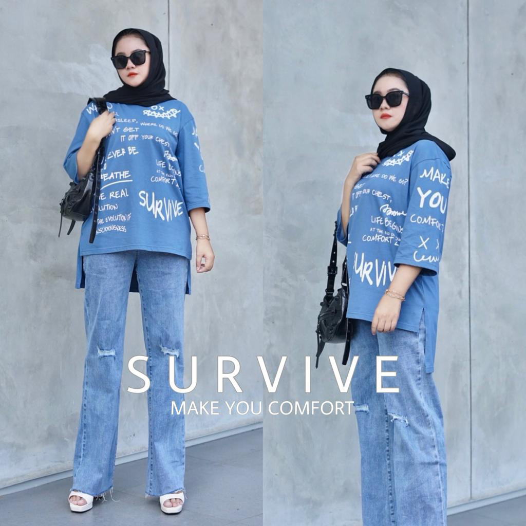 Survive ~ Kaos Tunik Wanita 7/8 “Overley Series” Oversize