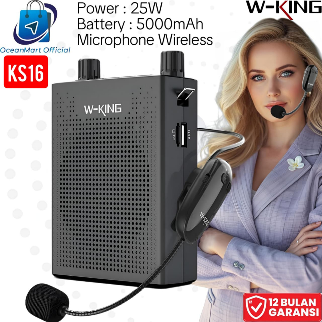 Speaker Bluetooth Pinggang Pengeras Suara WKing KS16 Megaphone W King Mengajar Tour guide