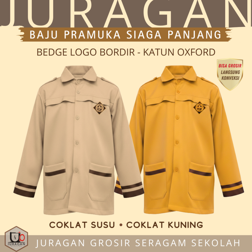 JRG Baju Pramuka Siaga Panjang Seragam Sekolah SD SMP Coklat Susu dan Kuning Pramuka Siaga SD Bahan 