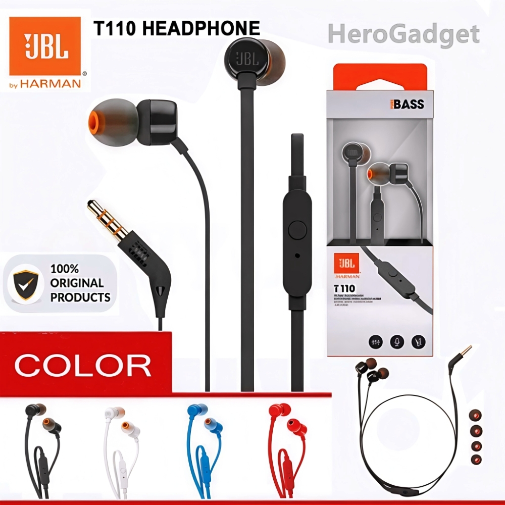 Earphone JBL T110 Original Handsfree Bass With Microphone