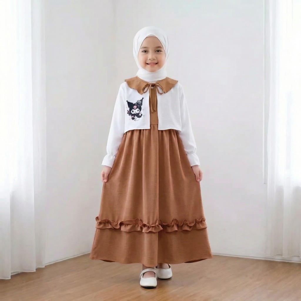 Baju Lebaran Anak Perempuan 2026 Gamis Kid Umur 4 7Tahun One Set Setcelan 1 6Th Pakaian Ngaji 2In1 B