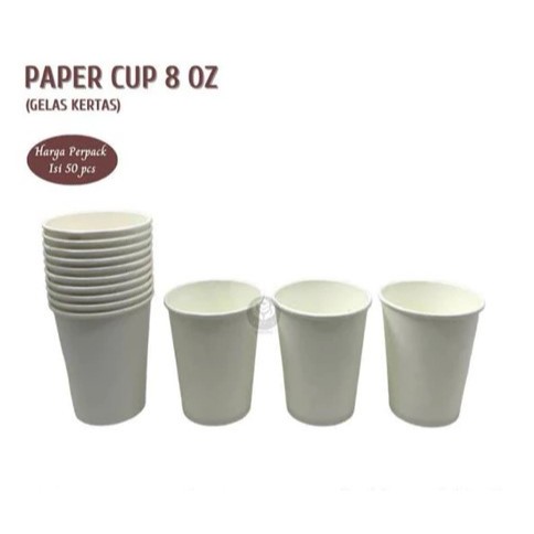 TKKH 50pcs PAPER CUP 8oz POLOS PAPER CUP KOPI GELAS KOPI PANAS KERTAS CUP