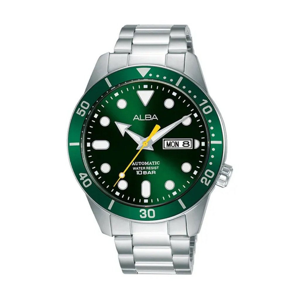JAM TANGAN ANALOG PRIA ALBA AL4165X1 / AL4165 / AL4165X GREEN DIAL AUTOMATIC MOVEMENT FIXED BEZEL SI