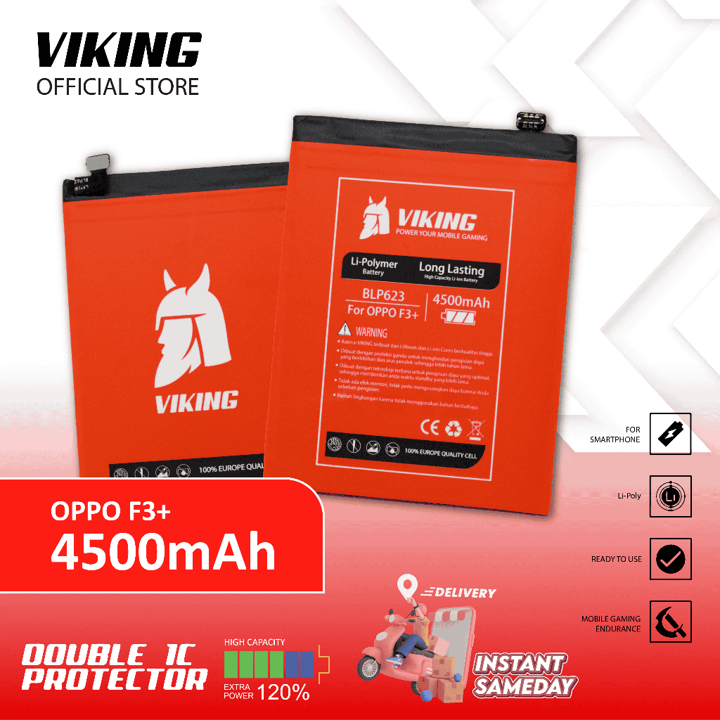 VIKING Baterai Oppo F3 Plus - F3+ BLP623 Double Power