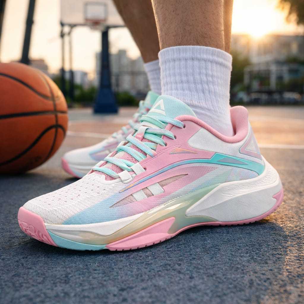 Sepatu basket PEAK Outdoor Training Pink and Blue