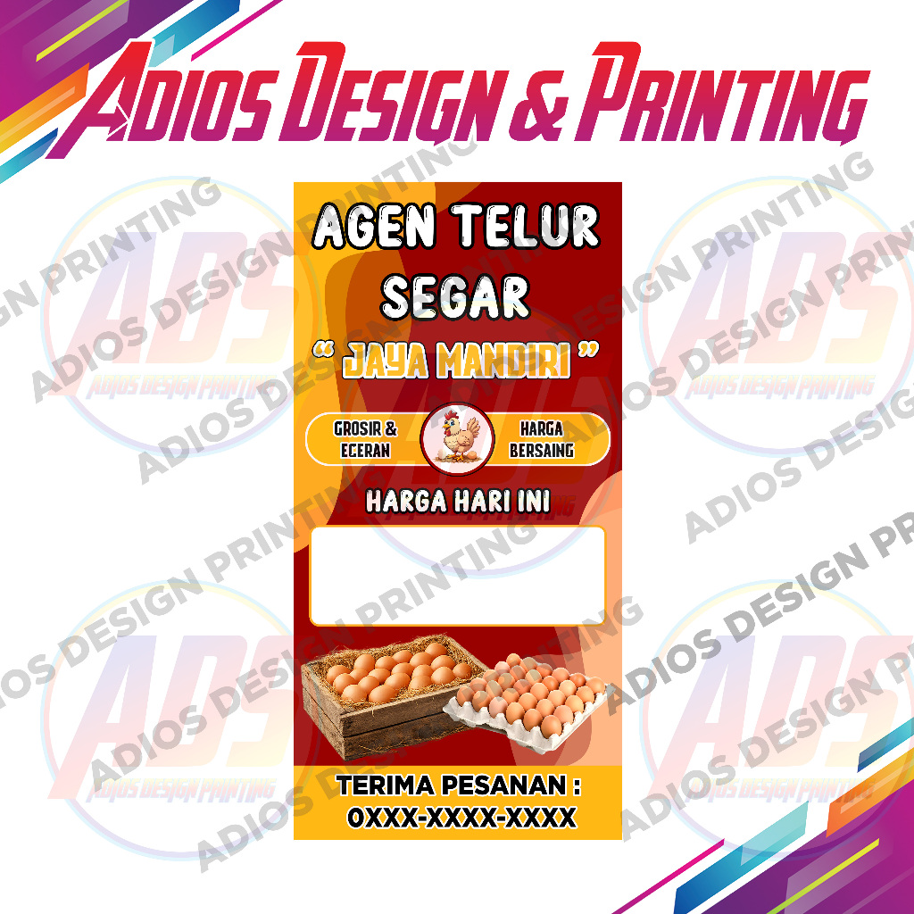 Spanduk Agen Telur Segar Murah | Banner Agen Telur | Desain Menarik & Siap Cetak | Bahan Flexy 280 G