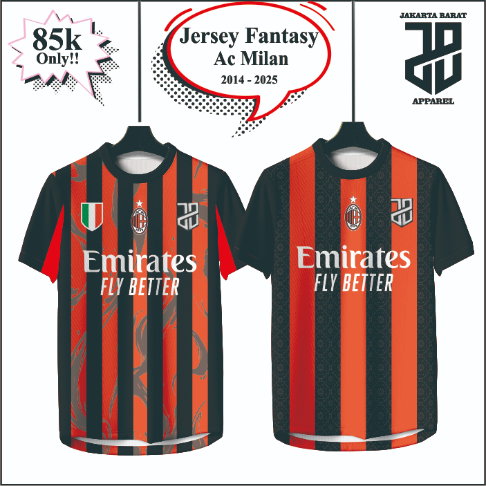 Kaos Baju Jersey Fantasy AC MILAN HOME  2014 - 2025 Bahan EMBOSH Premium Model Basic Serie A