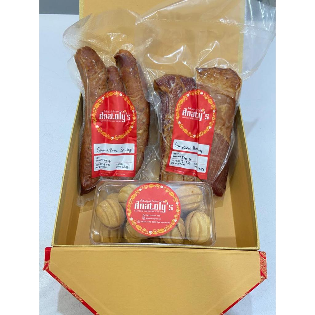 Imlek Hampers Box (Chinese New Year) - Kado Imlek dengan BigNuts, Smoked Pork Sausage, & Smoked Pork