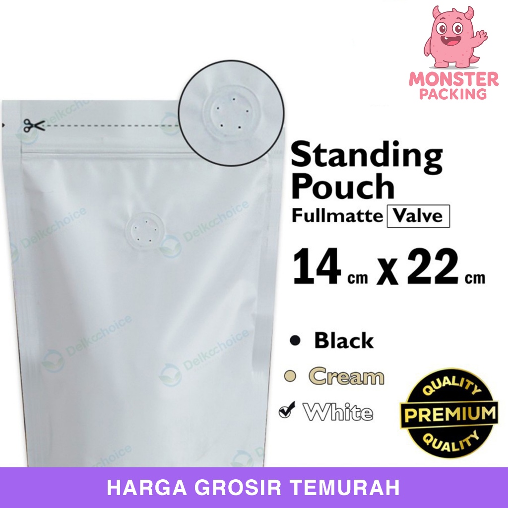 STANDING Pouch White 14x22cm VALVE NON WINDOW ZIPLOCK plastik klip