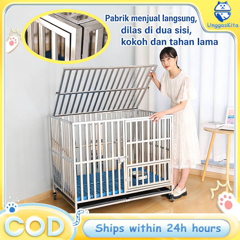 Kandang Anjing Besi Anti Karat Tabung Baja Tebal Kuat untuk Anjing Sedang Besar Mudah Dipindah
