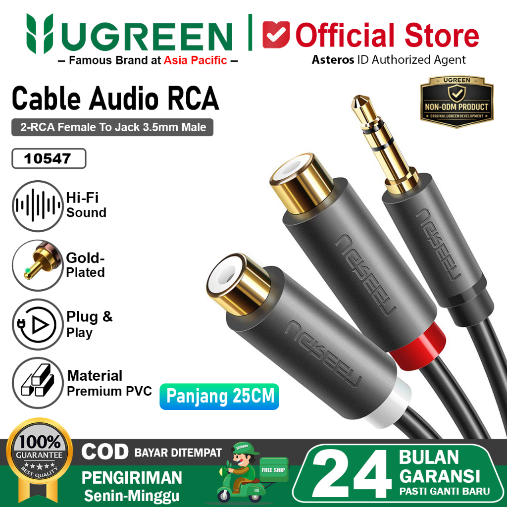 UGREEN Kabel Aux Audio 3.5mm To 2 RCA Splitter Audio Jack RCA 10547