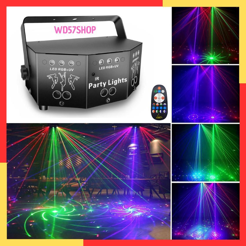Lampu Disco Sorot Laser LED Proyektor RGB DMX512 Remote Kontrol Warna Wani Lighting Efek Cahaya Deko