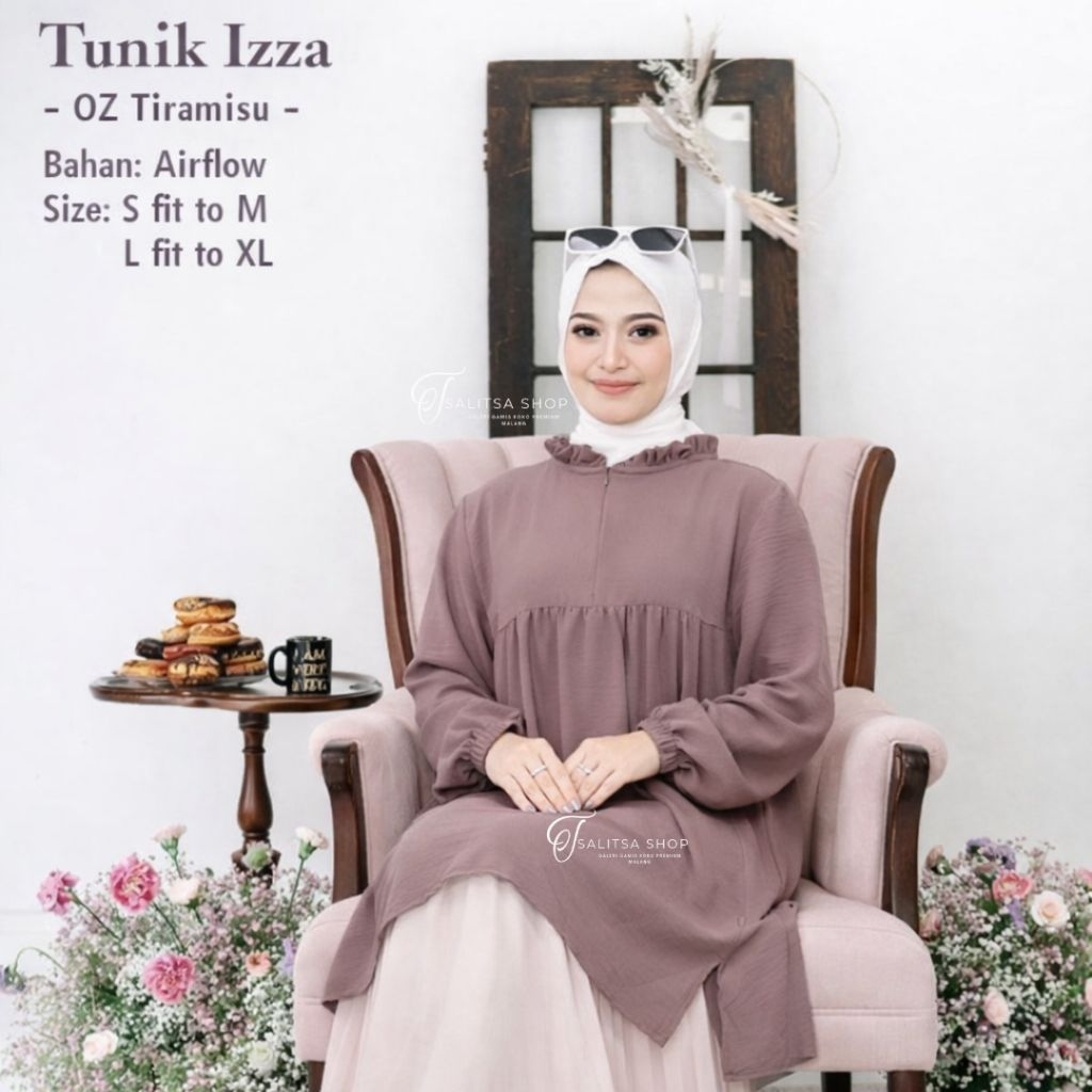 TUNIK ATASAN KATUN RAYON IZZA RADINKA WARNA MAROON DAN TAUPE SALE