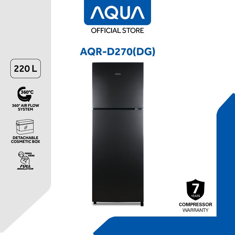 AQUA AQR-D270(DG) Kulkas 2 Pintu Cosmetic Box 220 L - Dark Grey
