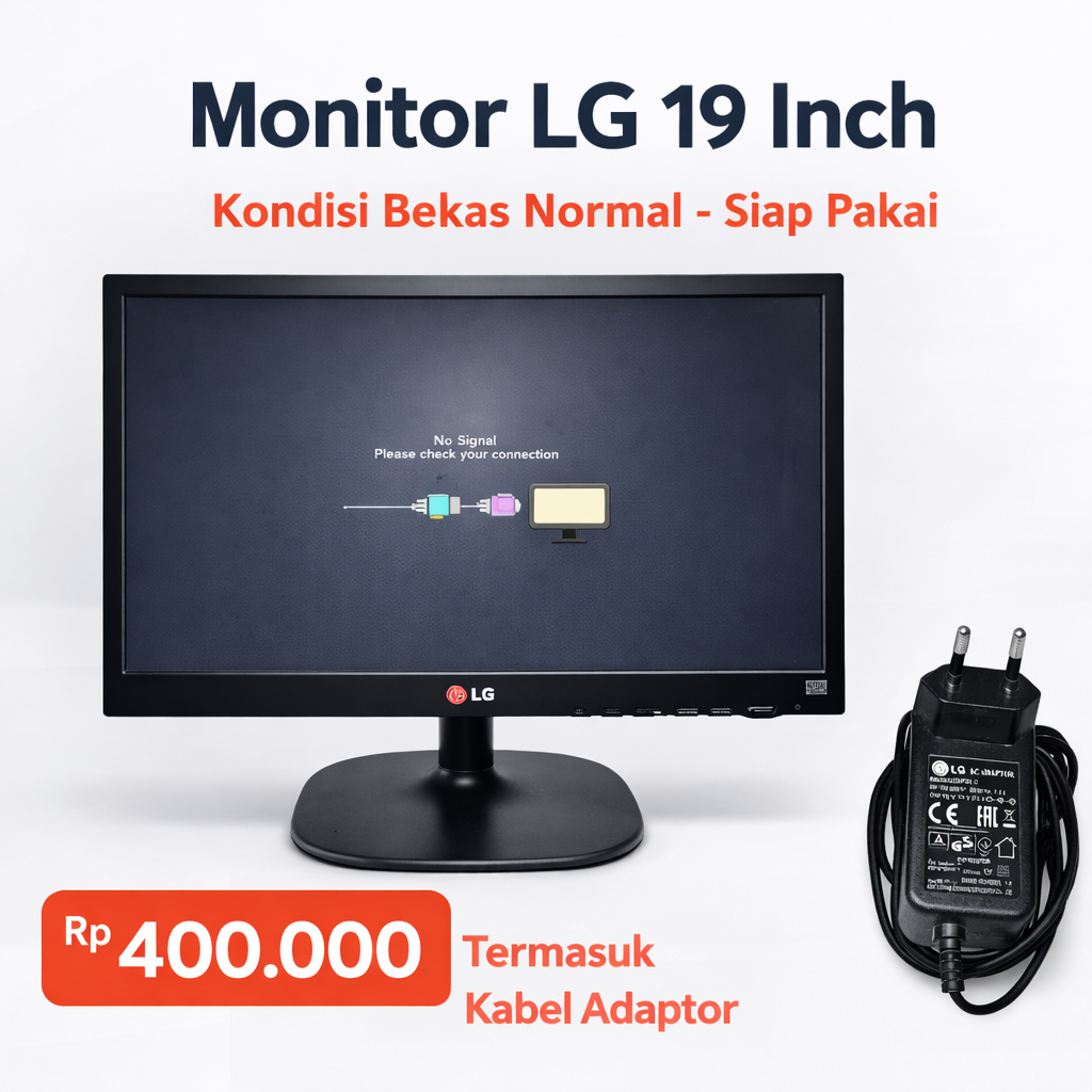 Monitor LG 19 Inch Bekas Normal – Layar Jernih Siap Pakai untuk Kantor Kasir CCTV