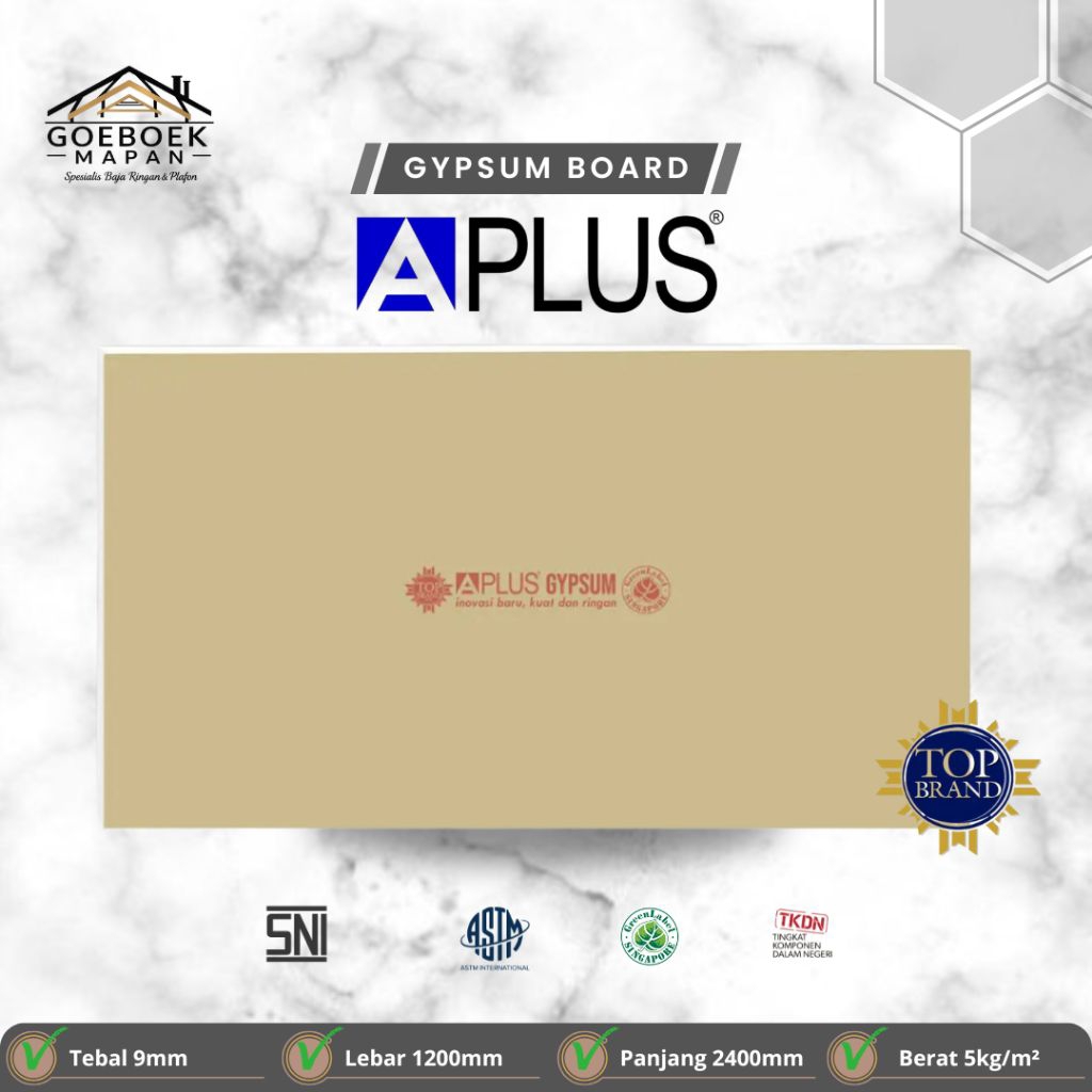 Gypsum Board Aplus 9mm 12mm WR Papan Gypsum