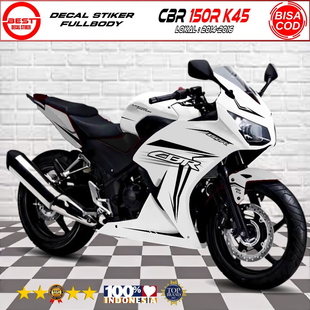 Decal CBR 150R K45A LOKAL Fullbody Putih - Stiker CBR K45A LOKAL Fullbody Desain Simpel Ganteng