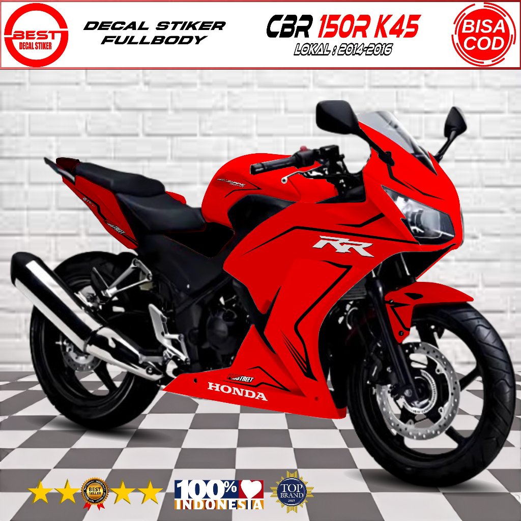 Decal CBR 150R K45A LOKAL Fullbody Merah - Stiker CBR K45A LOKAL Fullbody Desain Simpel Ganteng