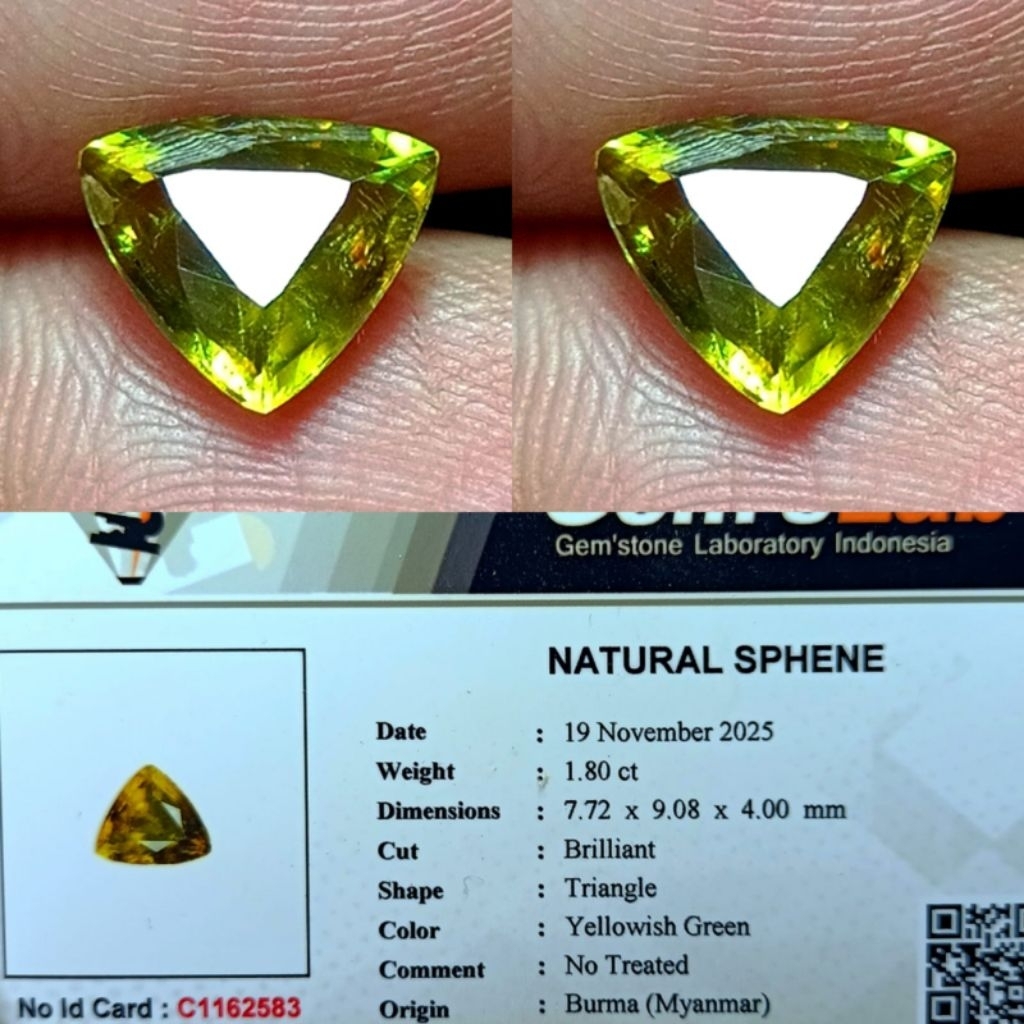 natural sphene yellowish green burma (Myanmar) memo GLI