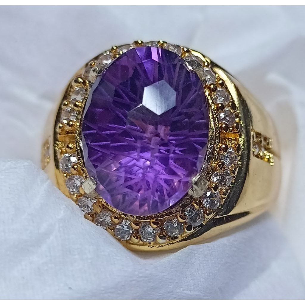 Cincin natural batu kecubung Amethyst Cutting Costum 100%Ori