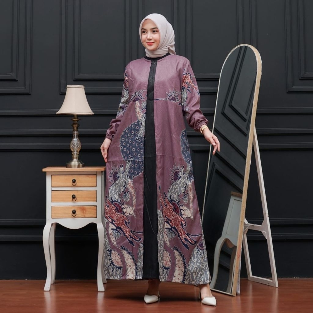 Gamis Batik Cardigan Busui Jumbo Motif Pancasona LD100 LD110 LD120 LD130 Baju wanita Muslimah kombin