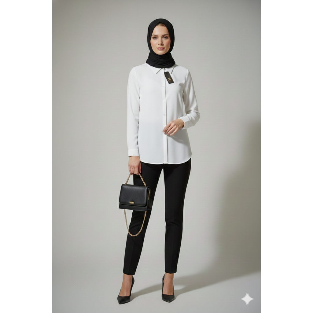 Atasan Wanita Putih Polos Lengan Panjang | Blus Hijab Kantor & Harian