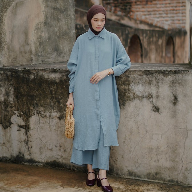 SOORE - GANIA Series - Long Tunik - Setelan Tunik Celana - One Set Panjang Wanita - Baju Polos Basic