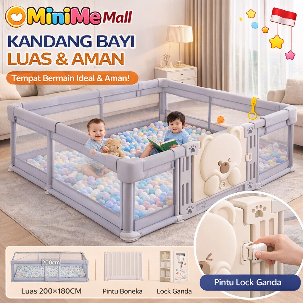Playpen Kain Oxford Premium - Pagar Bayi Edukasi Multifungsi 6Bulan+ untuk Mandi Bola Rumahan & Area