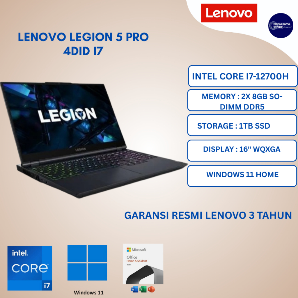 Lenovo Legion 5 Pro 4DID i7-12700H 16GB 1TB RTX3070Ti 16"WQXGA W11 OHS21