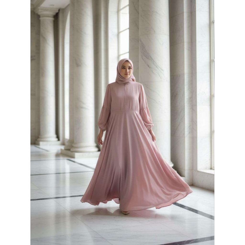Dress Muslimah Polos Elegan Wanita | Gamis Panjang Flowly Chiffon Premium