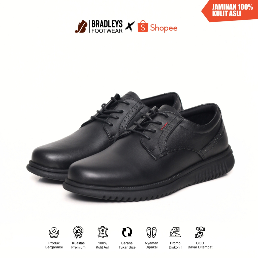 Bradleys Noku Black - Sepatu Kulit Casual Formal Pria