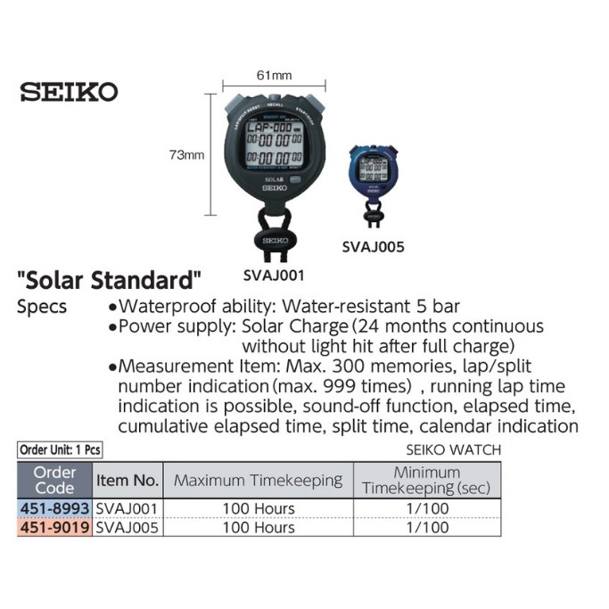 SEIKO Stopwatch Solar Standard Blue SVAJ005