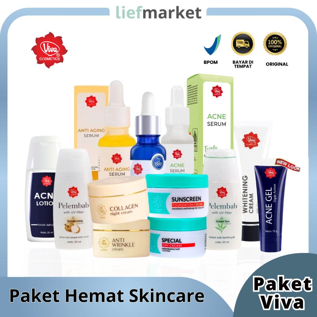 Viva PAKET HEMAT Skincare Sunscreen Foundation, Special Day Cream, Acne Series, Collagen NC, Anti Wr