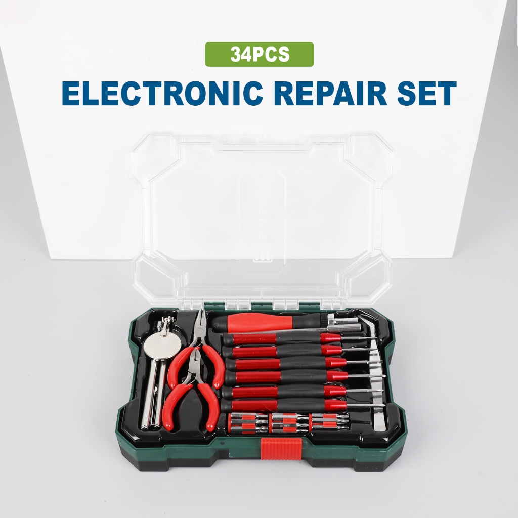 Tang Obeng Magnet Alat Servis HP Elektronik Electronic Repair Tool Set 34pcs Set Obeng & Tang Multif